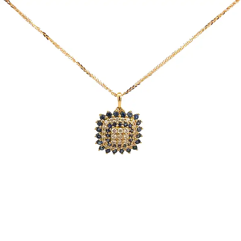 Cushion shaped Pendant Set in Diamond, Emerald in 18K Gold